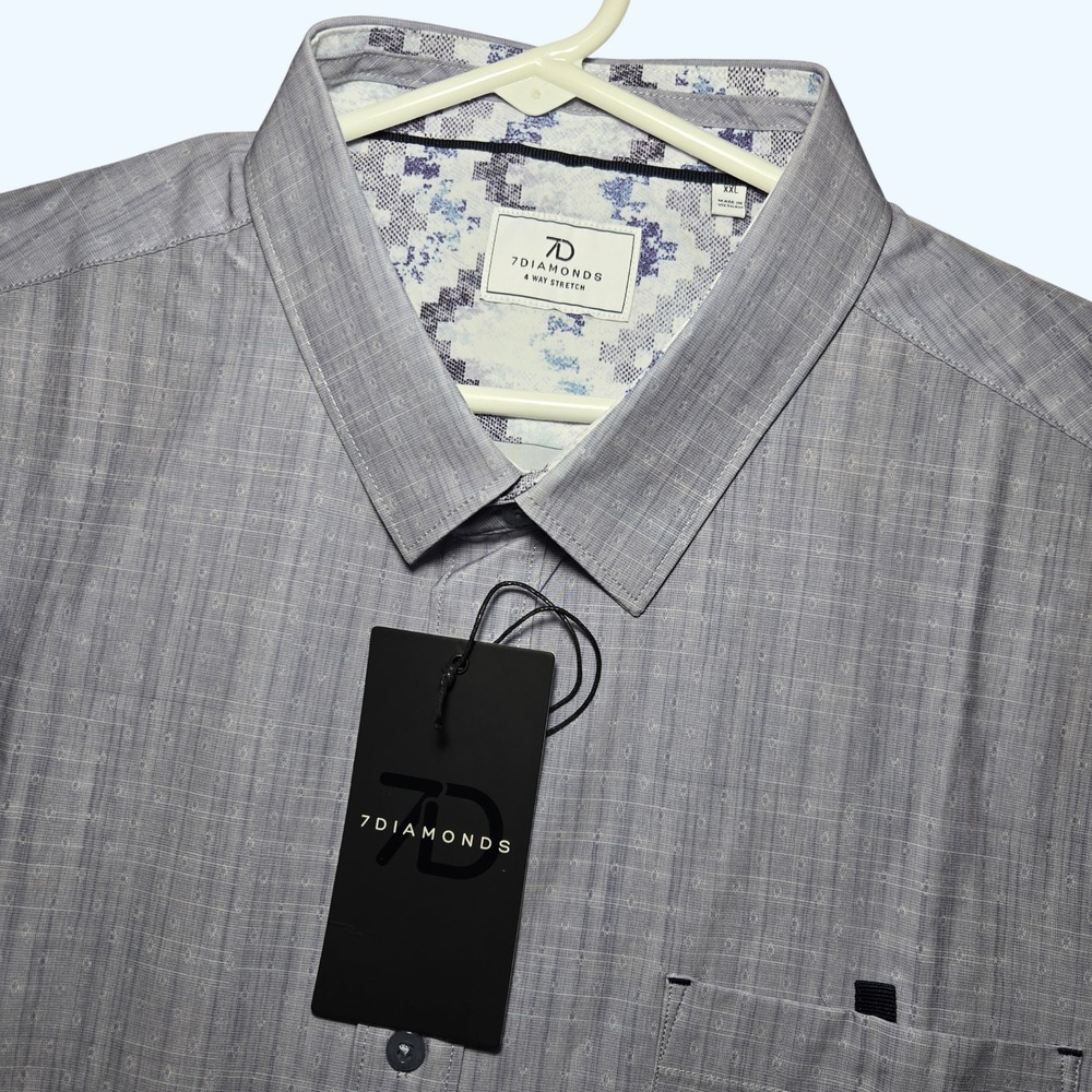 NEW 7 Diamonds 4-Way Stretch Vista Mens XXL Light Grey Short Sleeve Shirt